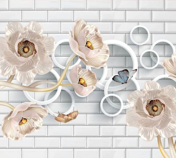 Шторы для ванной «Кованые цветы с кольцами на кирпичной стене» вид 7