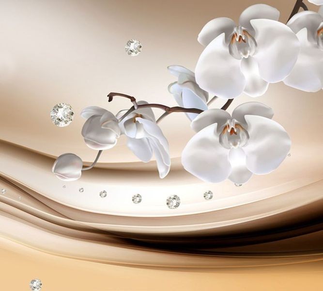 Шторы для ванной «Белые орхидеи с бриллиантами» вид 7