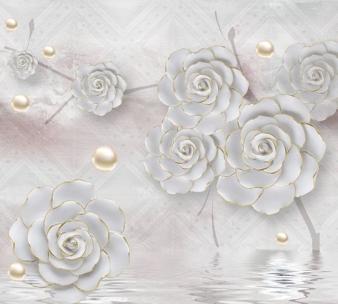 Шторы для ванной «Нежные керамические цветы с золотом» вид 9