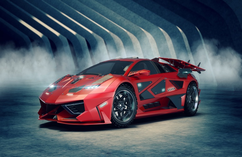 3D Ковер «Футуристичный красный автомобиль»