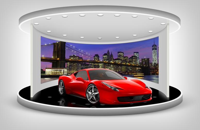 3D Ковер «Красное авто на выставочном стенде»