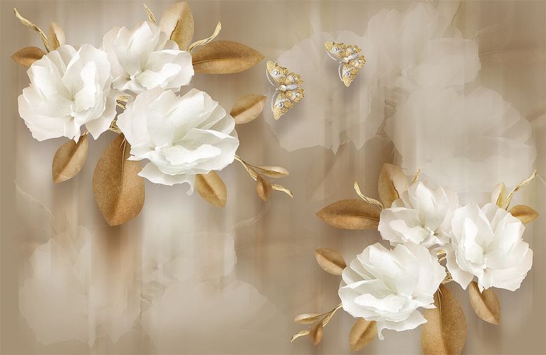 3D Ковер  «Невесомые цветы на акварельном фоне»       