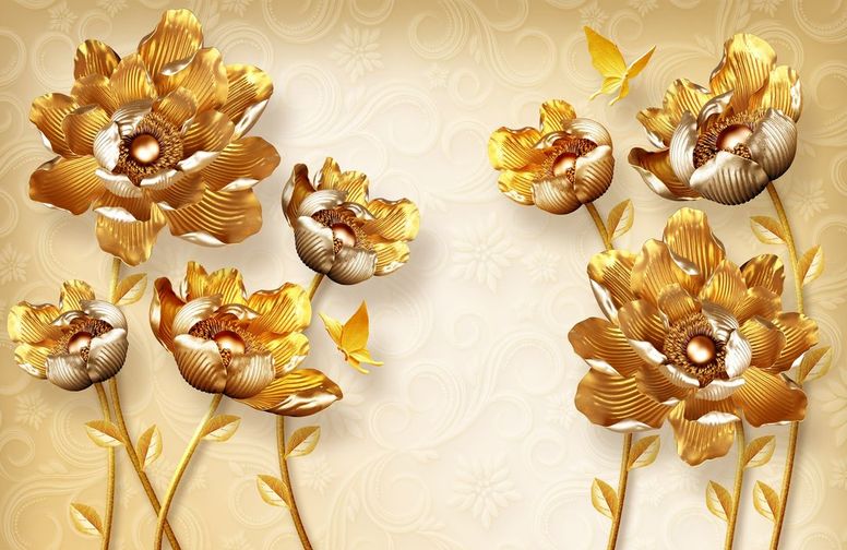 3D Ковер «Кованые золотые цветы»