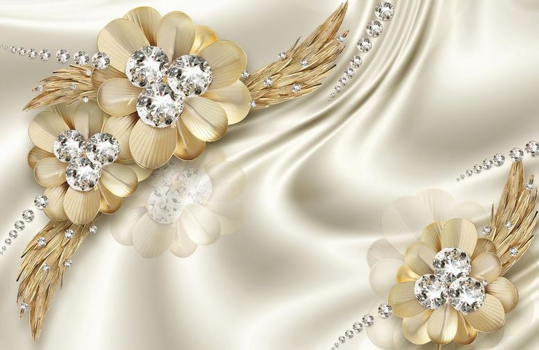 3D Ковер «Золотые цветы с алмазными серединками»