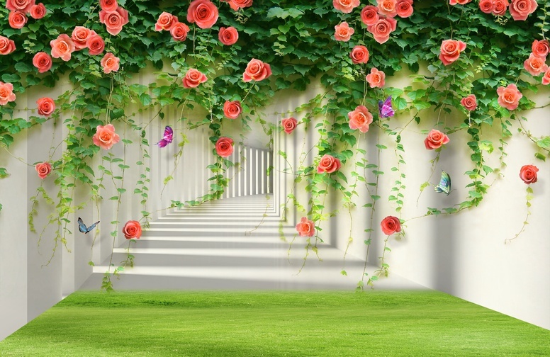 3D Ковер «Тоннель с лианами роз»  