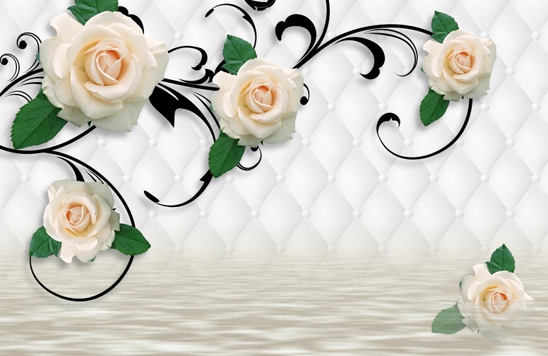 3D Ковер «Белые розы над водой»  