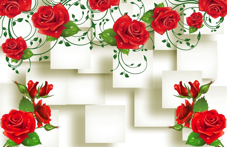 3D Ковер «Алые розы на объемном фоне» 