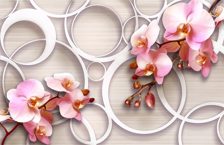 3D Ковер «Розовые орхидеи с кольцами»  