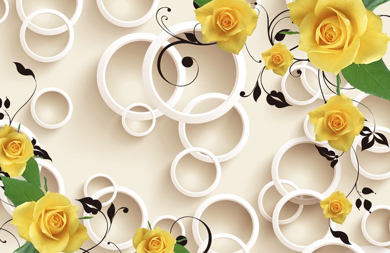 3D Ковер «Лимонные розы на молочном фоне» 