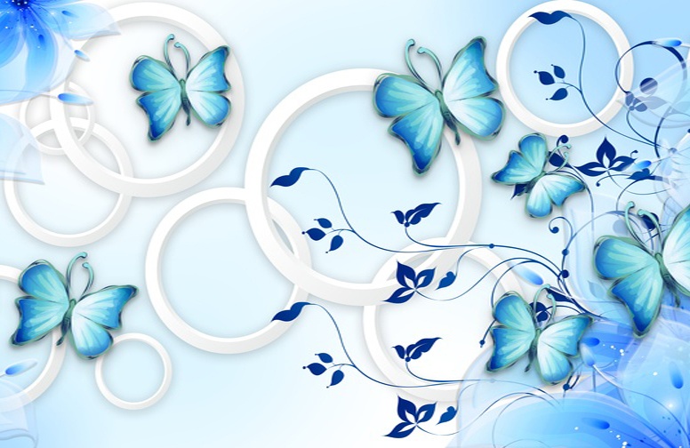 3D Ковер «Небесно голубые бабочки»  