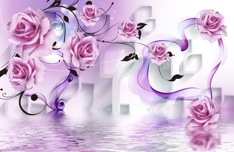 3D Ковер «Розовые цветы над водой отражение» 