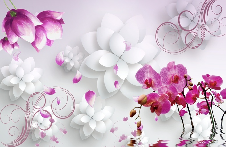3D Ковер «Объемные фиолетовые цветы»  