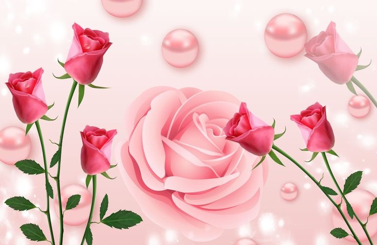 3D Ковер «Объемные розы с жемчугом»  