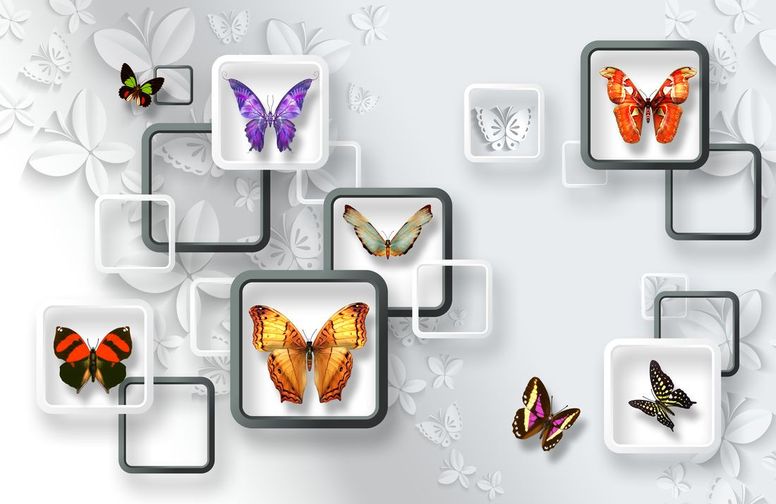 3D Ковер «Яркие бабочки на объемном фоне»
