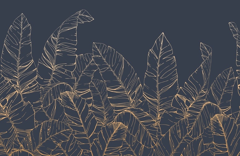 3D Ковер  «Композиция с листвой в тёмно-синих тонах»