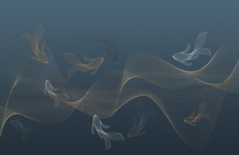3D Ковер  «Золотые волны в морской синеве»