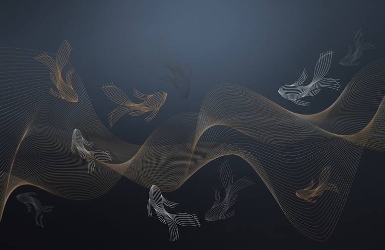 3D Ковер  «Золотые волны в океанских глубинах»