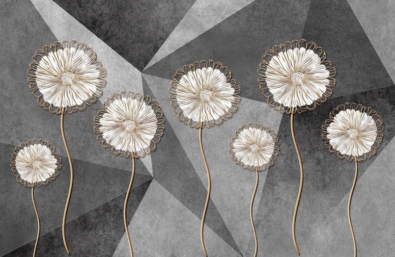 3D Ковер  «Кованые цветы на граните»