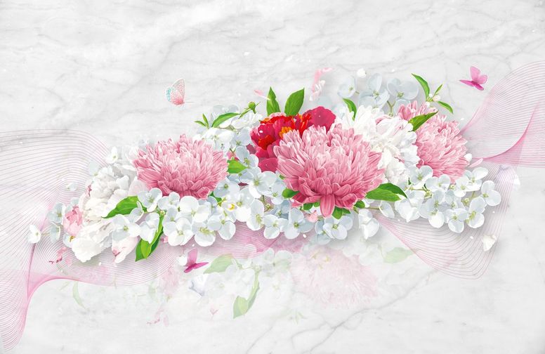 3D Ковер «Нежно-розовые хризантемы»
