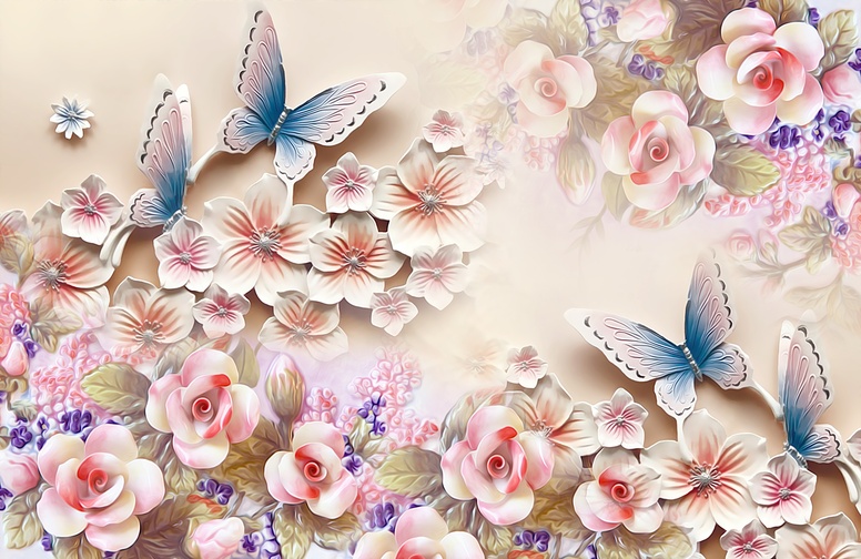 3D Ковер «Цветочное изобилие с бабочками» 