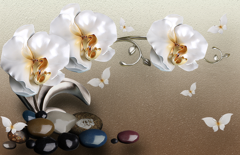 3D Ковер «Орхидеи на гальке» 