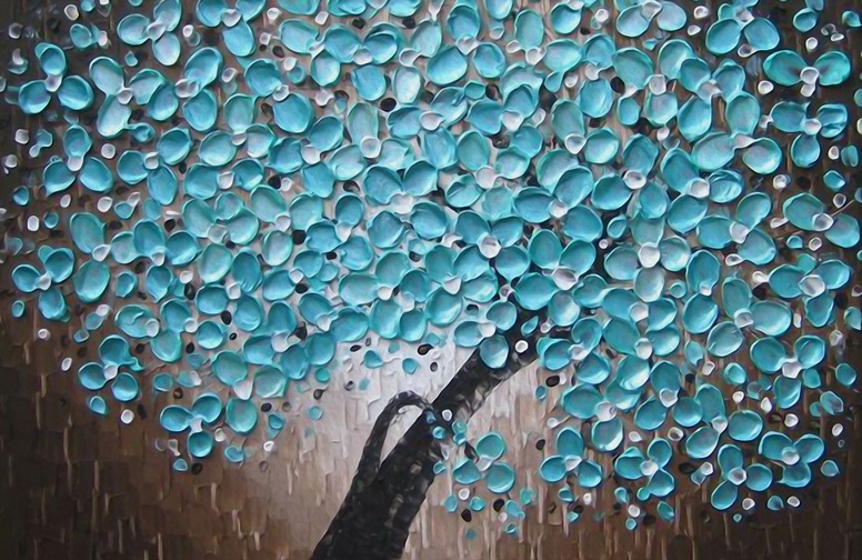 3D Ковер «Объемная живопись дерево голубая гуашь»