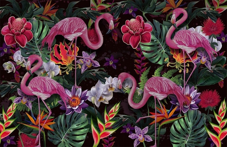 3D Ковер «Фламинго в цветочном оазисе»
