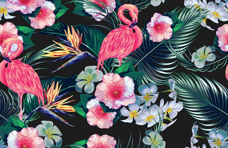 3D Ковер «Тропическая композиция с фламинго»