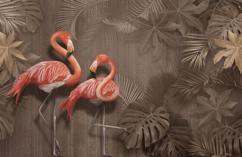 3D Ковер «Фламинго в тропической листве»