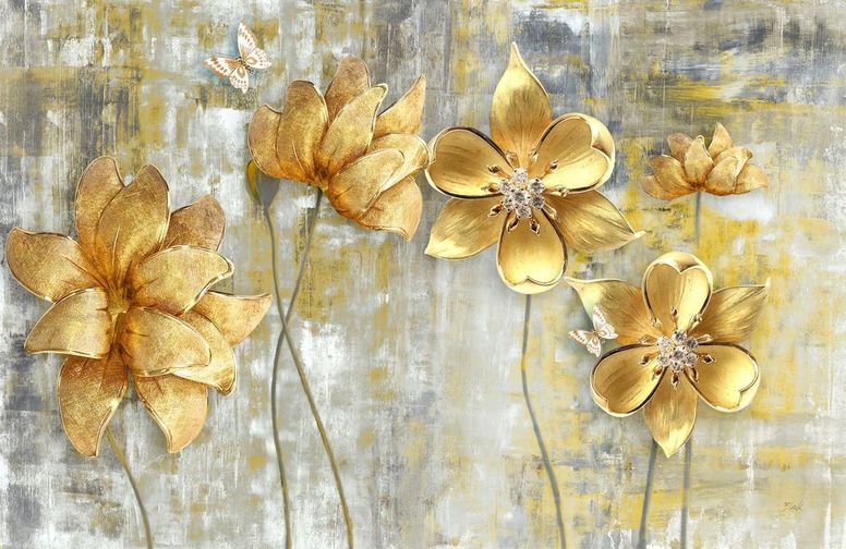 3D Ковер «Золотые цветы на художественном холсте»