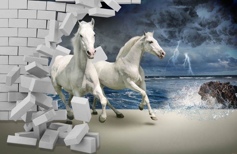 3D Ковер «Лошади сквозь стену»