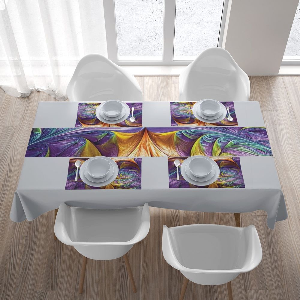 Дорожка на стол с рисунком «Фиолетово-желтая абстракция» вид 5