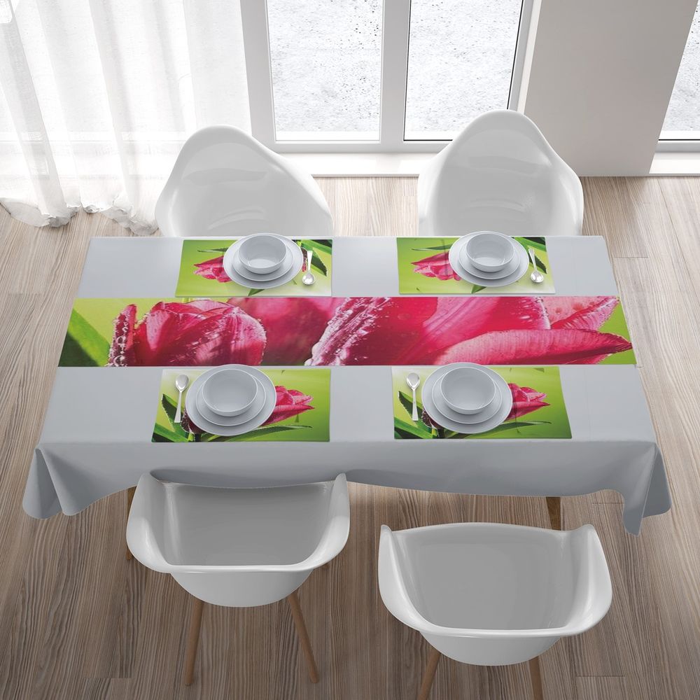 Сервировочная дорожка для кухонного стола «Тюльпаны на зеленом фоне» вид 5