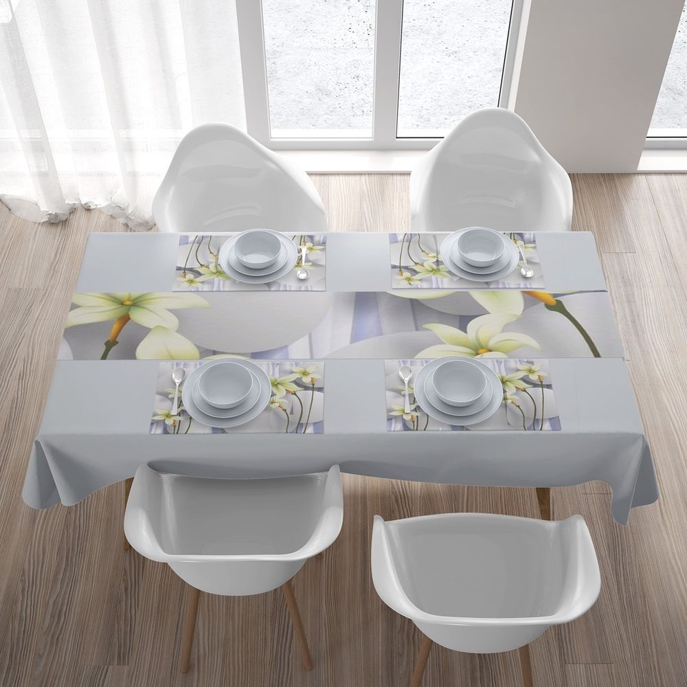 Сервировочная дорожка для кухонного стола «Нежно-салатовые цветы на объемном фоне» вид 5