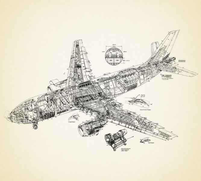 3D Фотообои Фотошторы «Самолет чертеж»