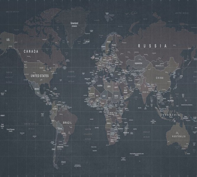 3D Фотообои Фотошторы «Потертая карта мира»