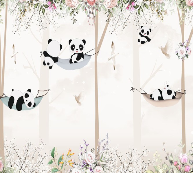 3D Фотообои Фотошторы «Забавные панды»