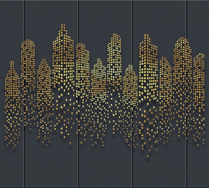 3D Фотообои Фотошторы «Огни золотого города»