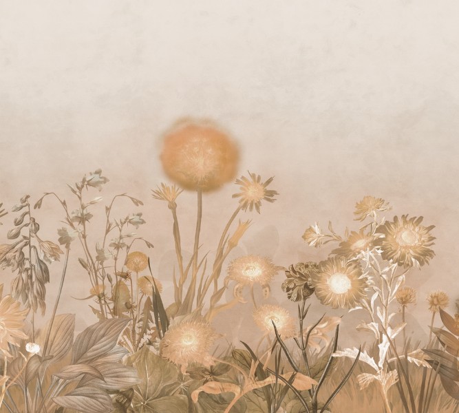 3D Фотообои Фотошторы «Светлая композиция из полевых цветов в тёплых тонах»