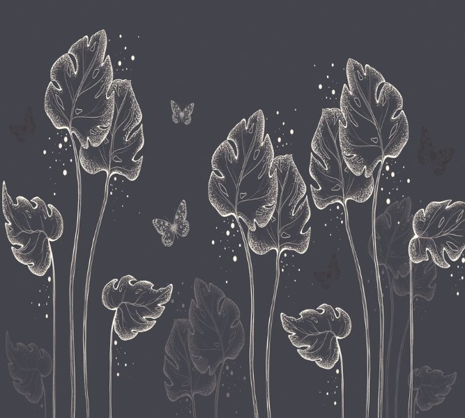 3D Фотообои Фотошторы «Бабочки в листьях.Туманный вечер»