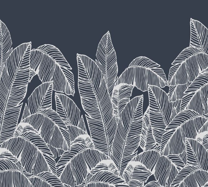 3D Фотообои Фотошторы «Раскидистые листья в тёмных тонах»