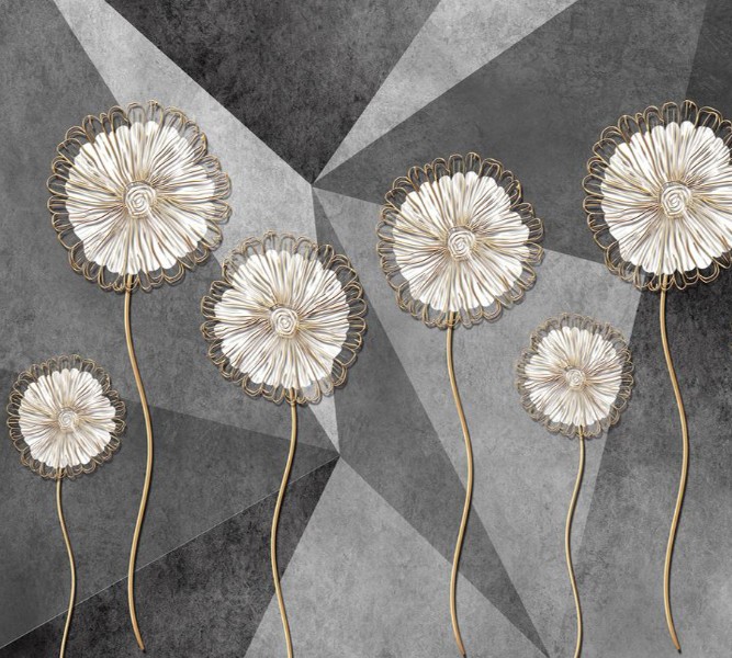 3D Фотообои Фотошторы «Кованые цветы на граните»