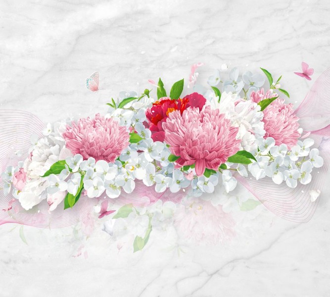 3D Фотообои  Фотошторы «Нежно-розовые хризантемы»