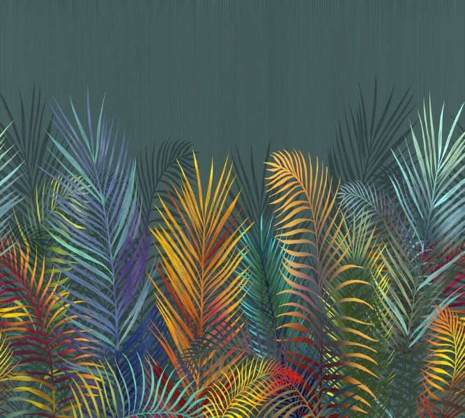 3D Фотообои  Фотошторы «Яркие тропические листья»