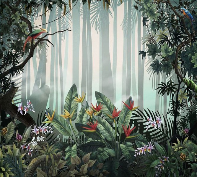 3D Фотообои  Фотошторы «В глубине тропического леса»