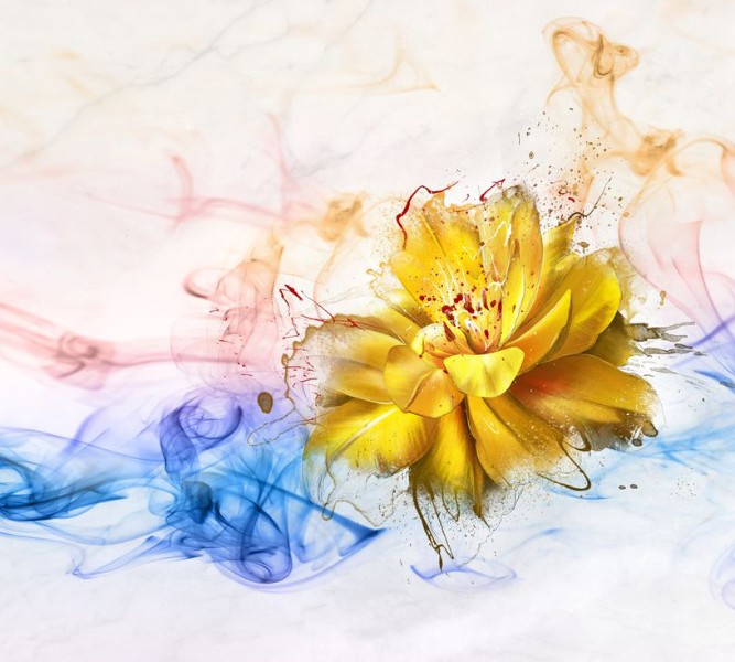 3D Фотообои Фотошторы «Яркий цветок в красочных потоках»