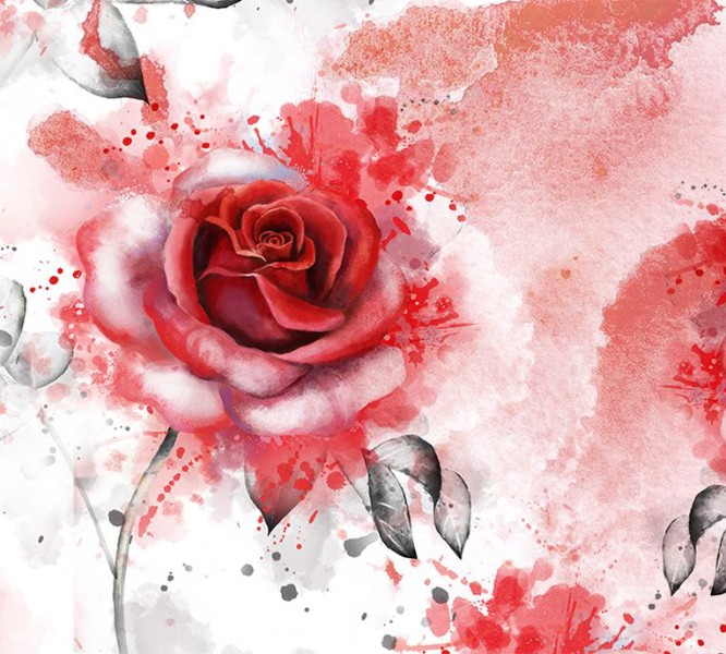 3D Фотообои Фотошторы «Алые розы в акварельной дымке»