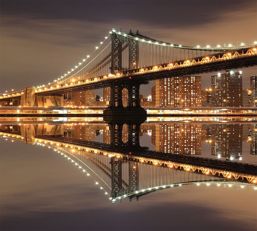 Фотошторы «Бруклинский мост: отражение в реке Гудзон» вид 1