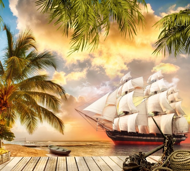 3D Фотообои Фотошторы «Пиратская гавань»