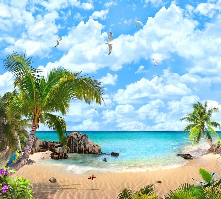 3D Фотообои Фотошторы «Лазурный пляж»